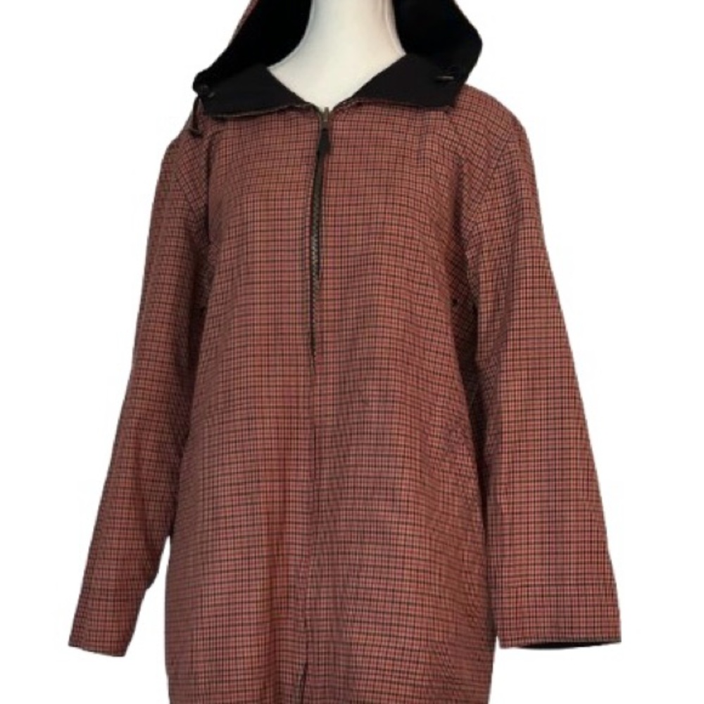 Reversible Ralph Lauren Black Plaid Hooded Jacket Red Vintage Designer SMALL